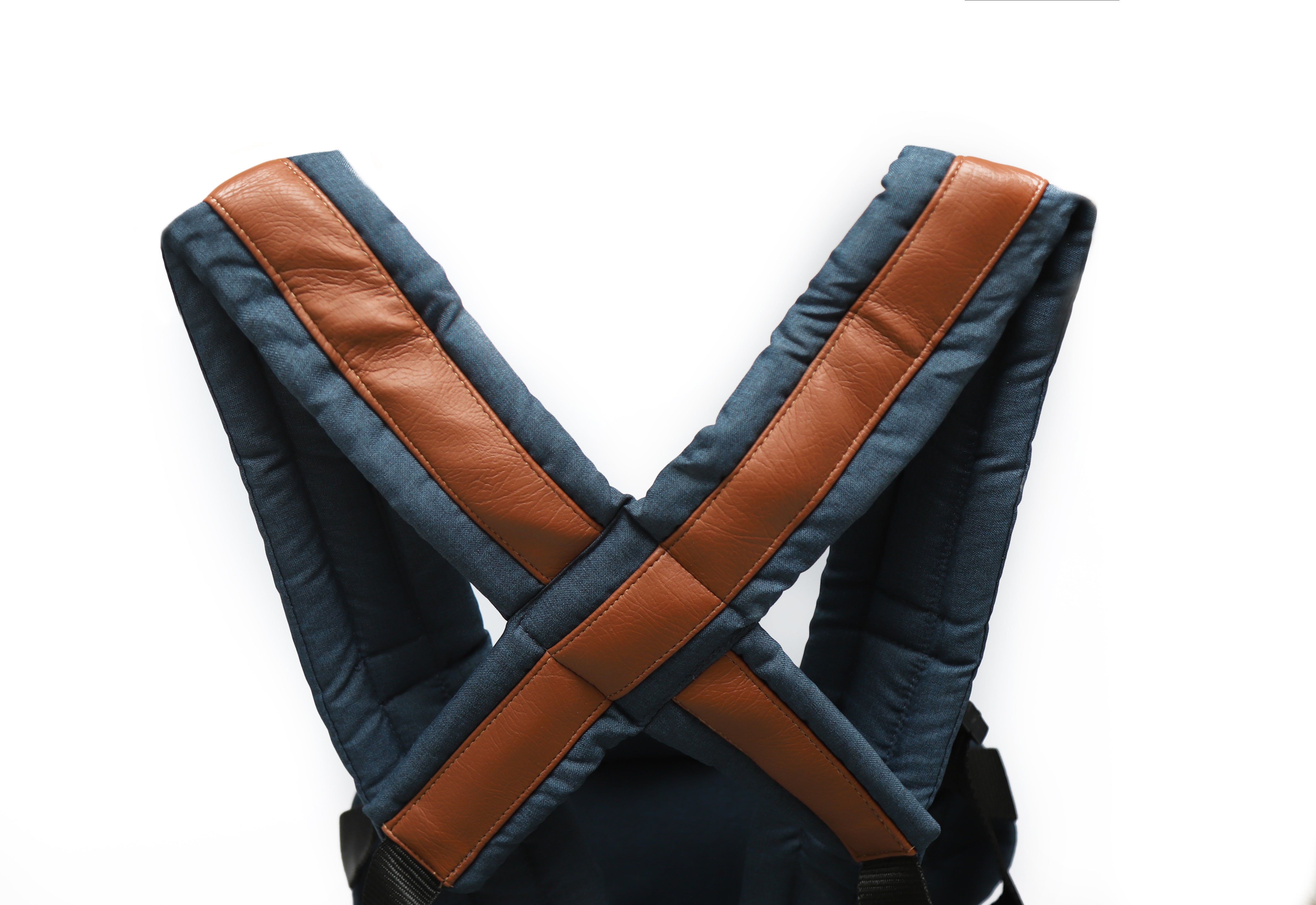 Petit Bebe Smart Gear Baby Carrier – Navy Blue Linen Fabric with Havana Leather