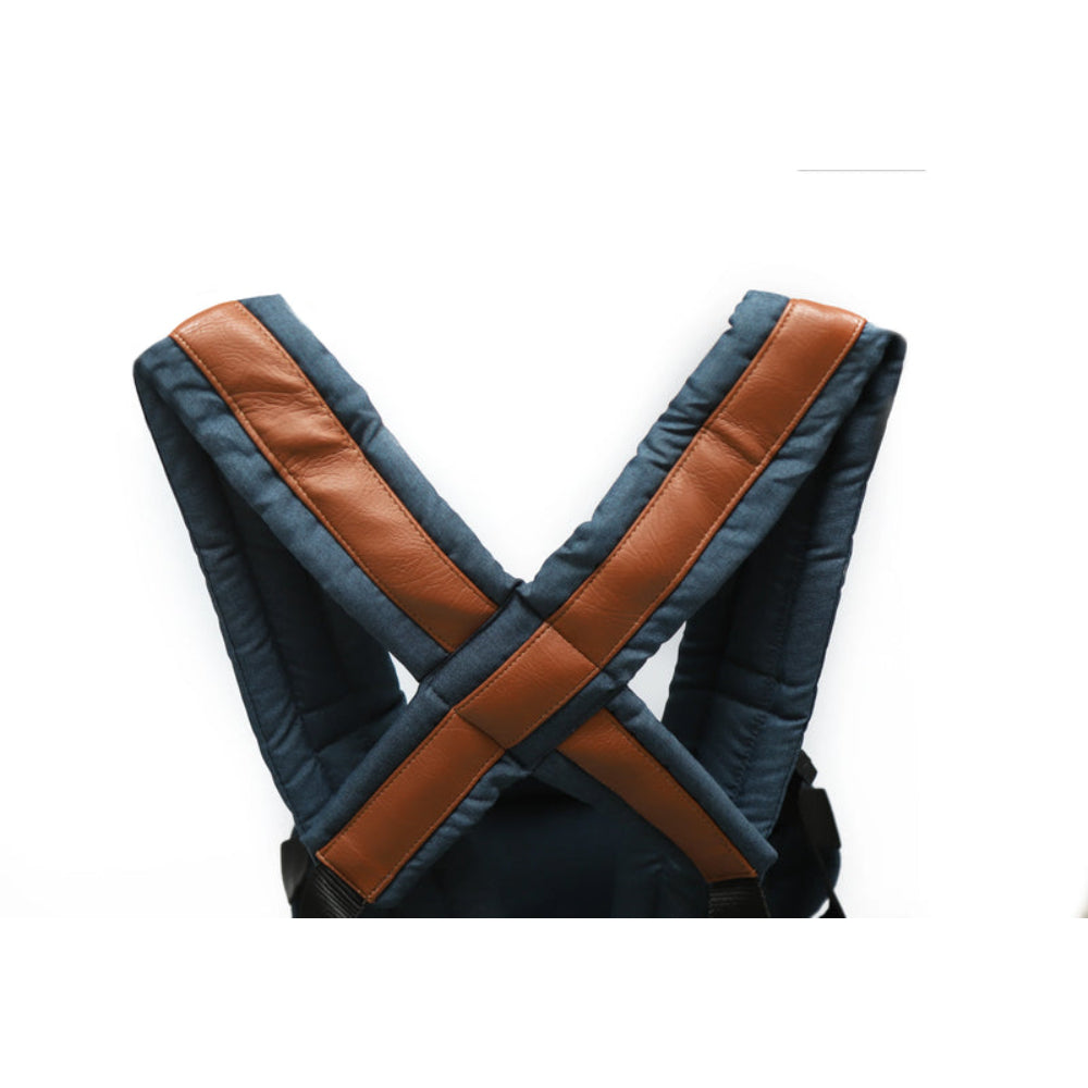 Petit Bebe Smart Gear Baby Carrier – Navy Blue Linen Fabric with Havana Leather