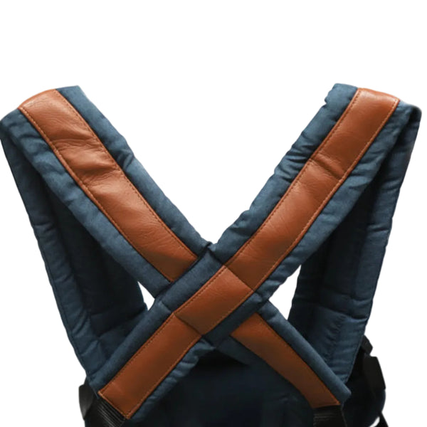 Petit Bebe Smart Gear Baby Carrier – Navy Blue Linen Fabric with Havana Leather