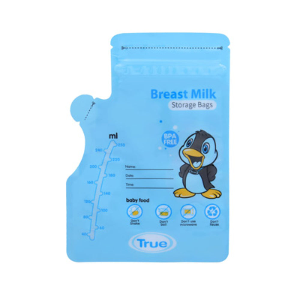True Breastmilk Sterilized Storage Bags 250ml - 30Pcs (Blue)
