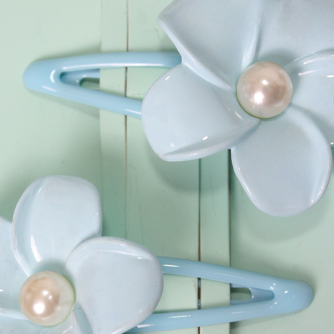 Mint Flower Hair Clips – Baby Blue (Set Of 2)