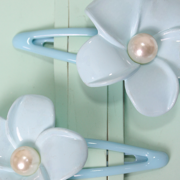 Mint Flower Hair Clips – Baby Blue (Set Of 2)