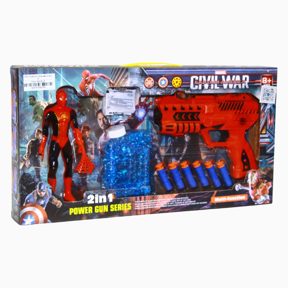 Spider-Man 2-in-1 Civil War Power Gun (Foam & Gel Gun with Figure) Toy Set