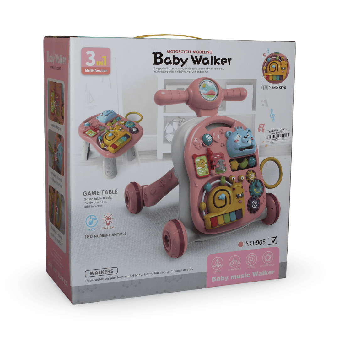 3-in-1 Baby Learning Walker and Game Table – Pink