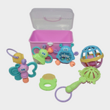 Baby Rattle Set – 7 Different Shapes with Gentle Rattle Sounds (Pink)