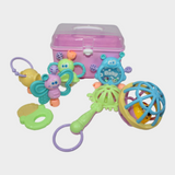 Baby Rattle Set – 7 Different Shapes with Gentle Rattle Sounds (Pink)