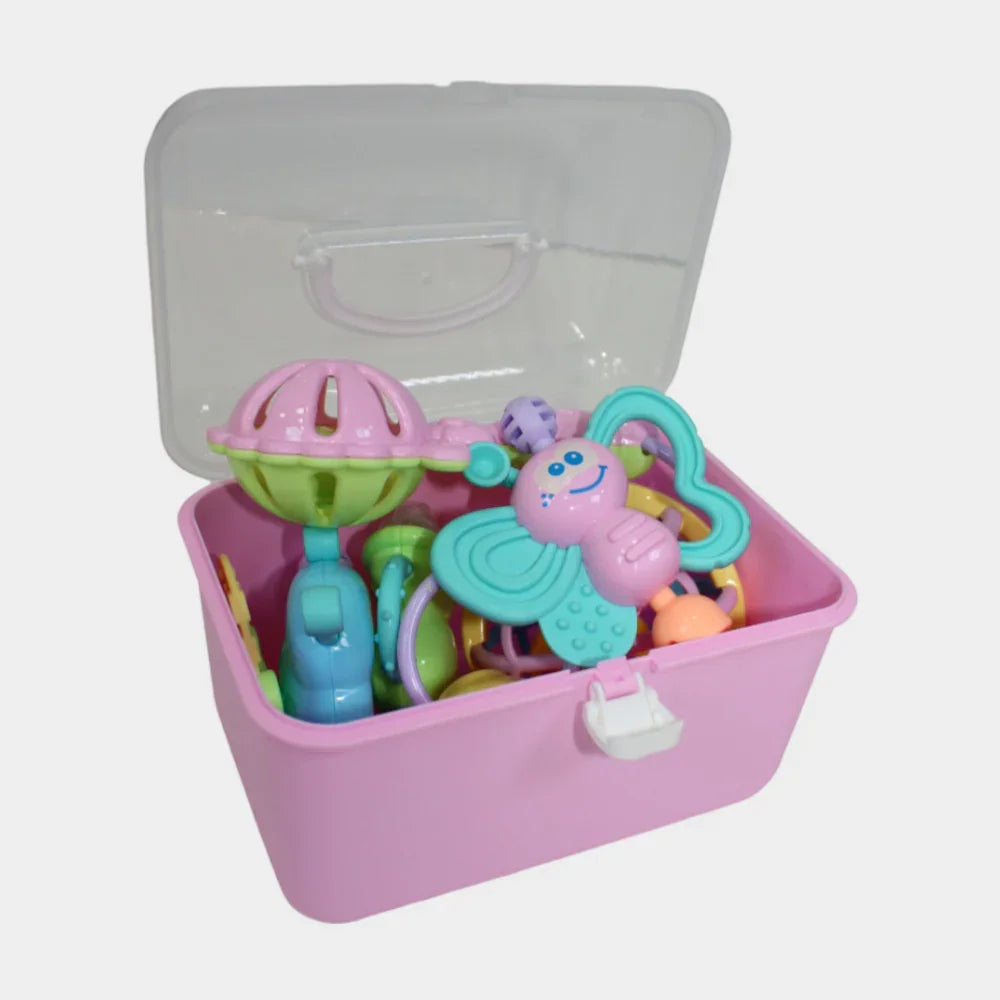 Baby Rattle Set – 7 Different Shapes with Gentle Rattle Sounds (Pink)