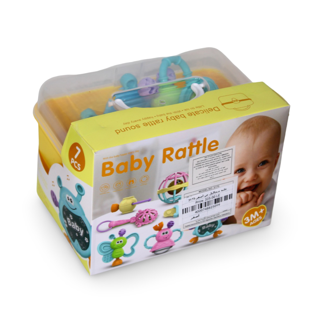 Baby Rattle Set – 7 Different Shapes with Gentle Rattle Sounds (Yellow)