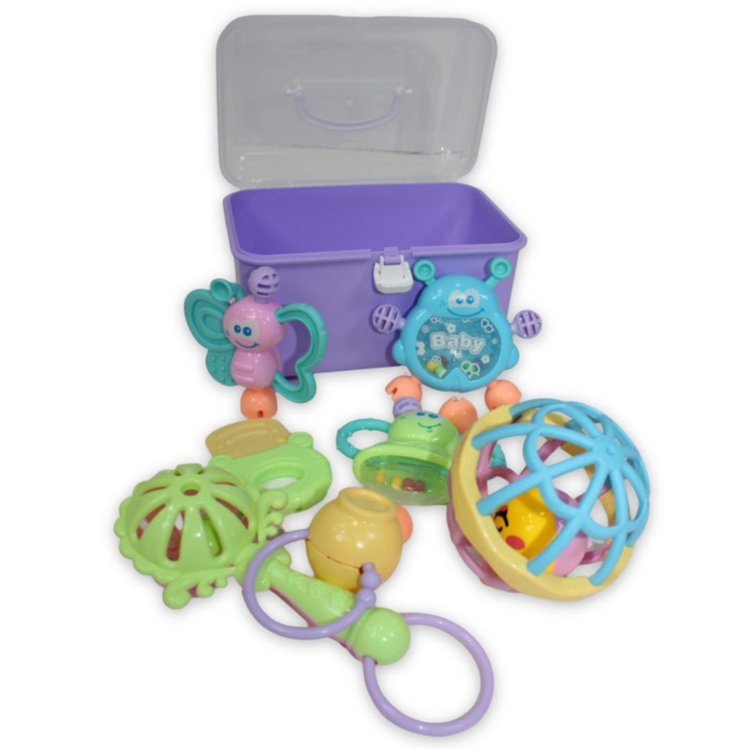 Baby Rattle Set – 7 Different Shapes with Gentle Rattle Sounds (Purple)