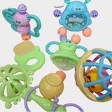 Baby Rattle Set – 7 Different Shapes with Gentle Rattle Sounds (Purple)