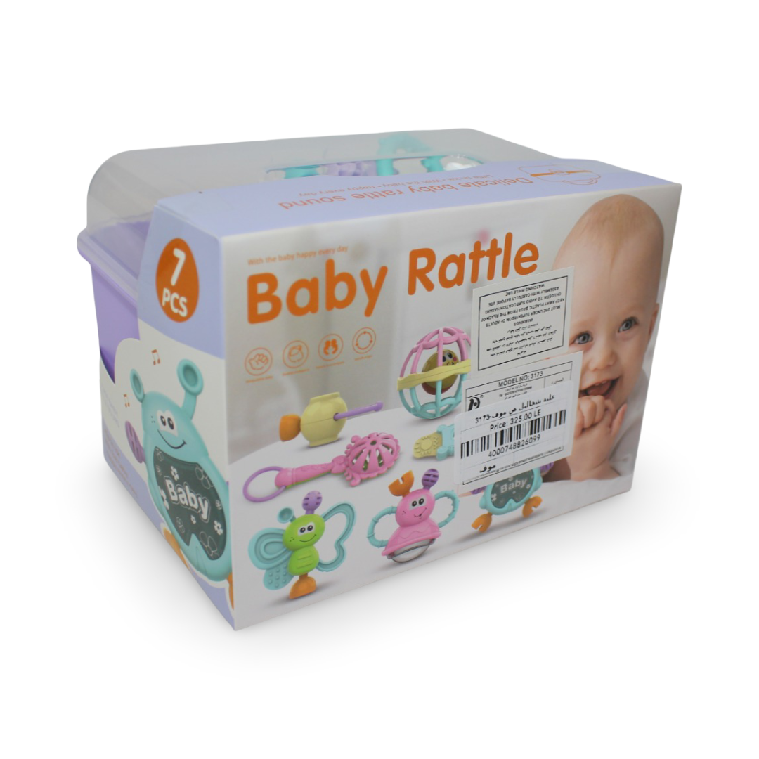 Baby Rattle Set – 7 Different Shapes with Gentle Rattle Sounds (Purple)