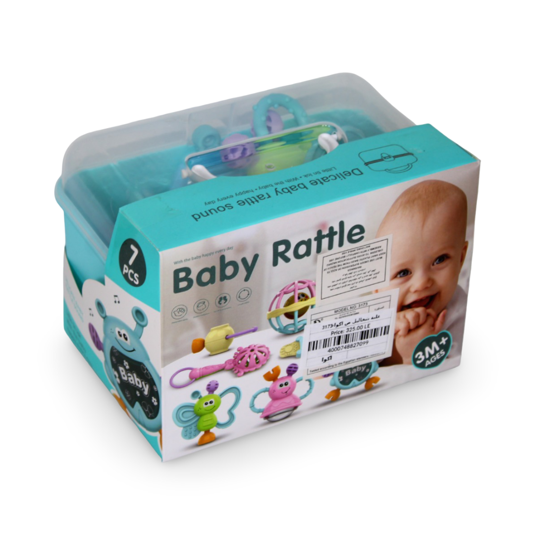 Baby Rattle Set – 7 Different Shapes with Gentle Rattle Sounds (Aqua)