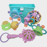 Baby Rattle Set – 7 Different Shapes with Gentle Rattle Sounds (Aqua)