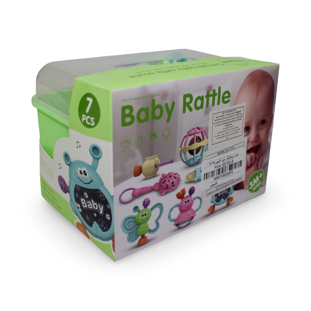 Baby Rattle Set – 7 Different Shapes with Gentle Rattle Sounds (Green)