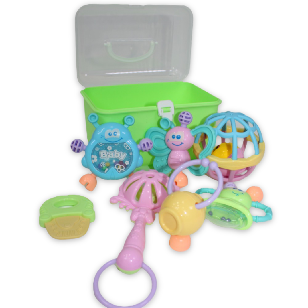 Baby Rattle Set – 7 Different Shapes with Gentle Rattle Sounds (Green)