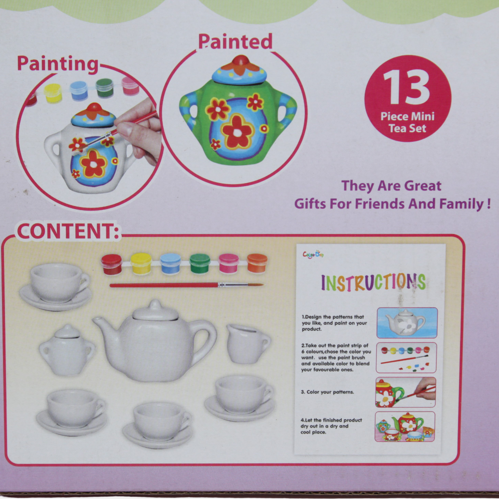 Tea Party Painting Set with Colors – 13 Pieces