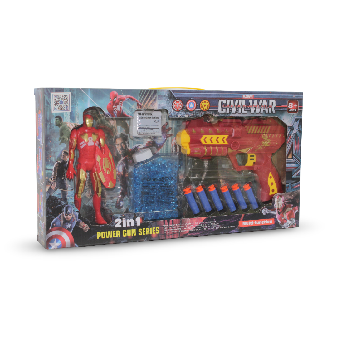 Iron Man Marvel Civil War 2-in-1 Power Gun (Foam & Gel Gun with Figure) Toy Set