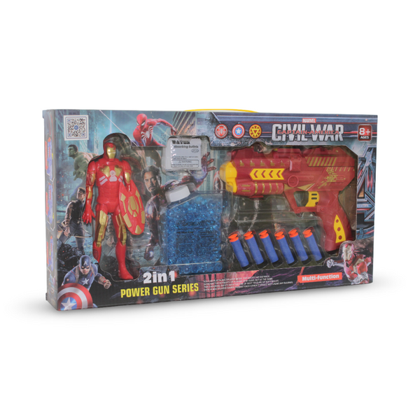 Iron Man Marvel Civil War 2-in-1 Power Gun (Foam & Gel Gun with Figure) Toy Set