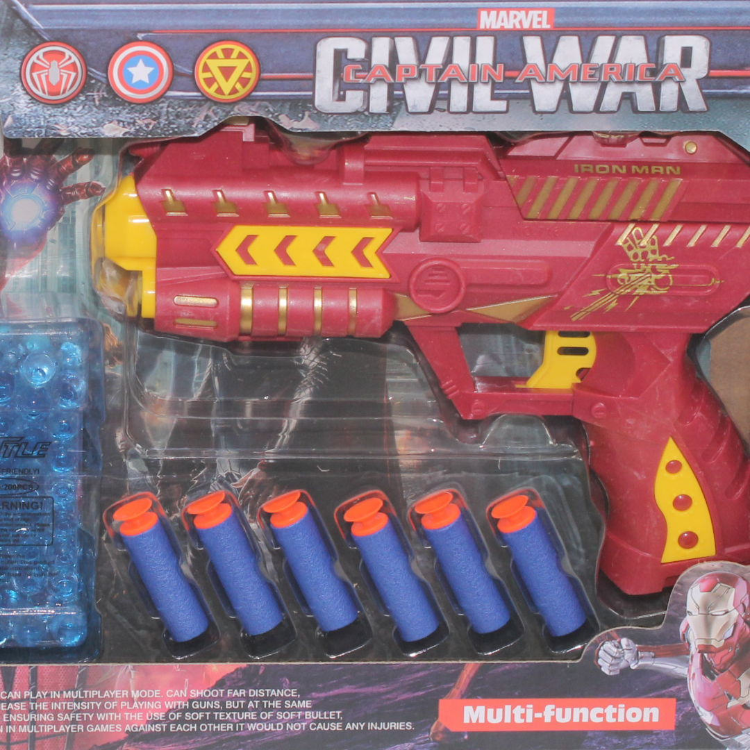 Iron Man Marvel Civil War 2-in-1 Power Gun (Foam & Gel Gun with Figure) Toy Set
