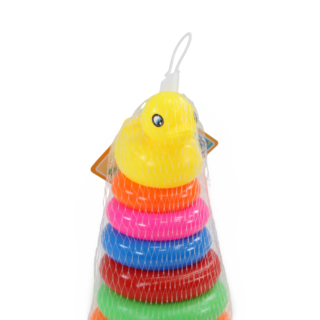 Colorful Plastic Stacking Ring Tower Toy with Yellow Duck