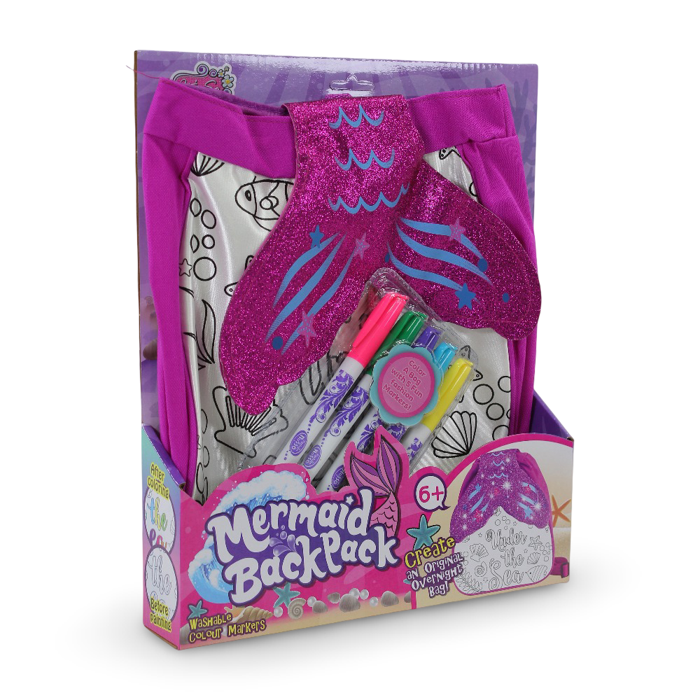 DIY Washable Coloring Markers Mermaid Backpack Set