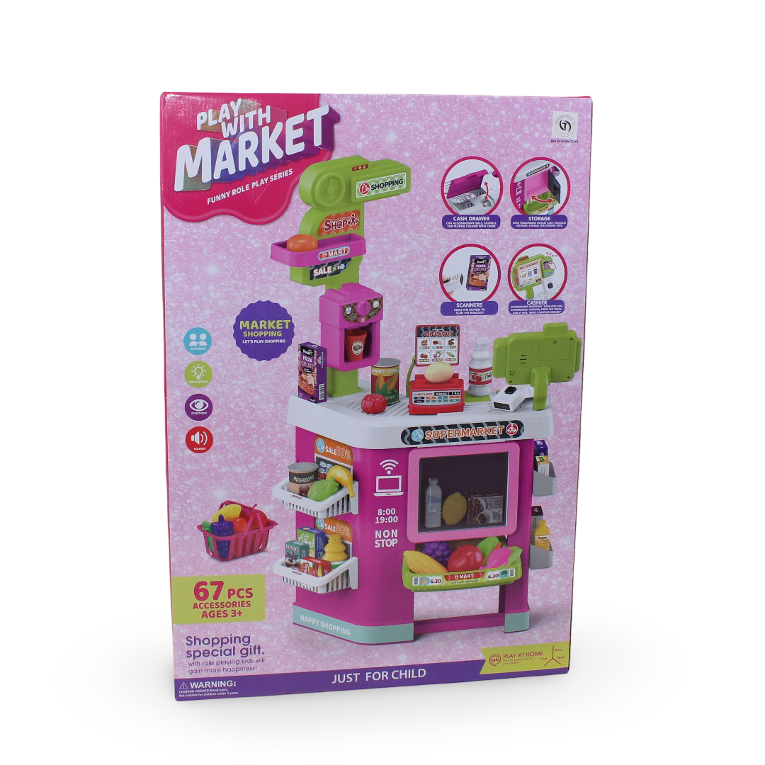 Play with Market Supermarket Playset Pink – 67Pcs