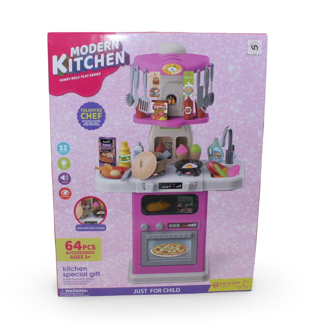 Modern Kitchen Toy Set Pink – 64Pcs