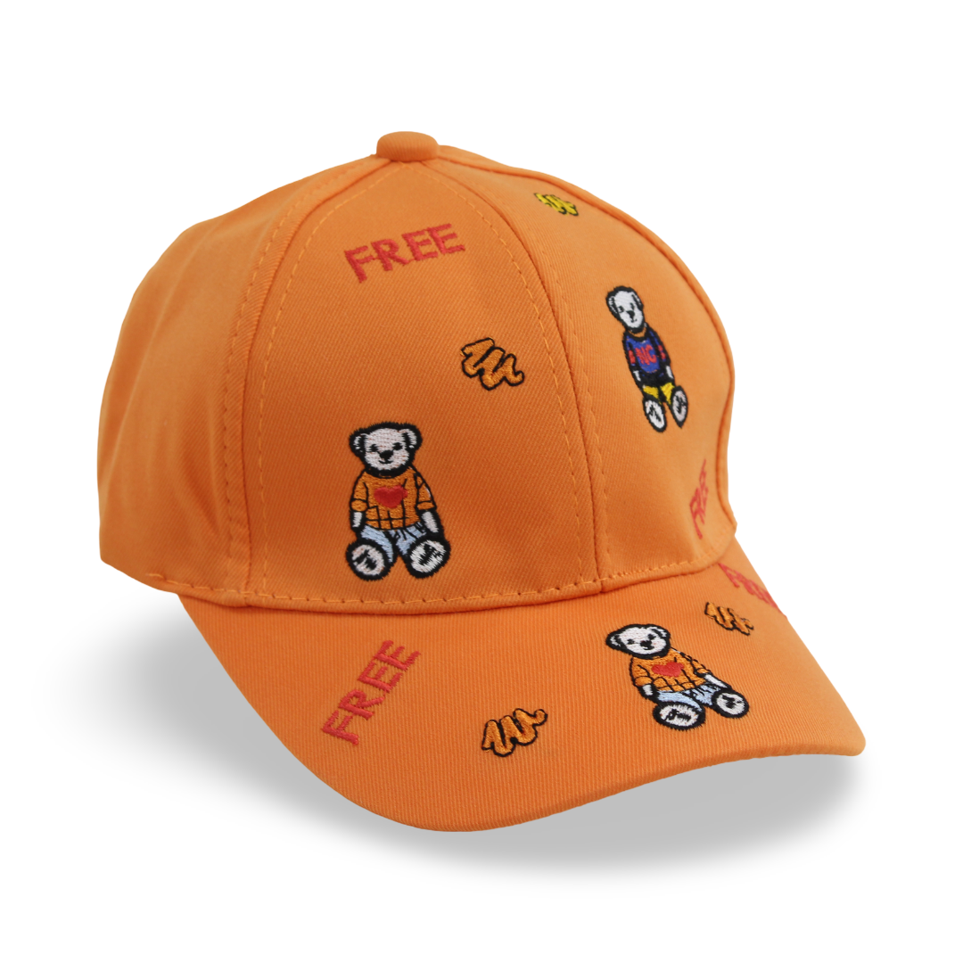 Unisex Cotton Cap – Orange with Teddies Embroidery - Clothing - Fancy