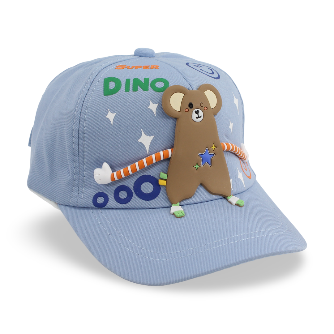 Boys Cotton Cap – Baby Blue with "Super Dino" Design - Clothing - Fancy