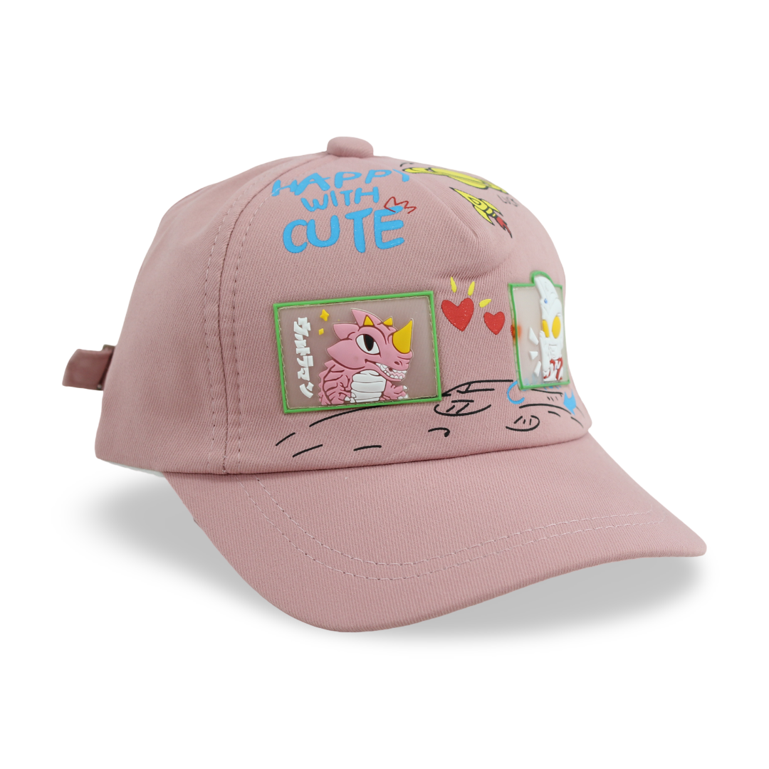 Girls Cotton Cap – Dusty Pink with "Happy with Cute" Design