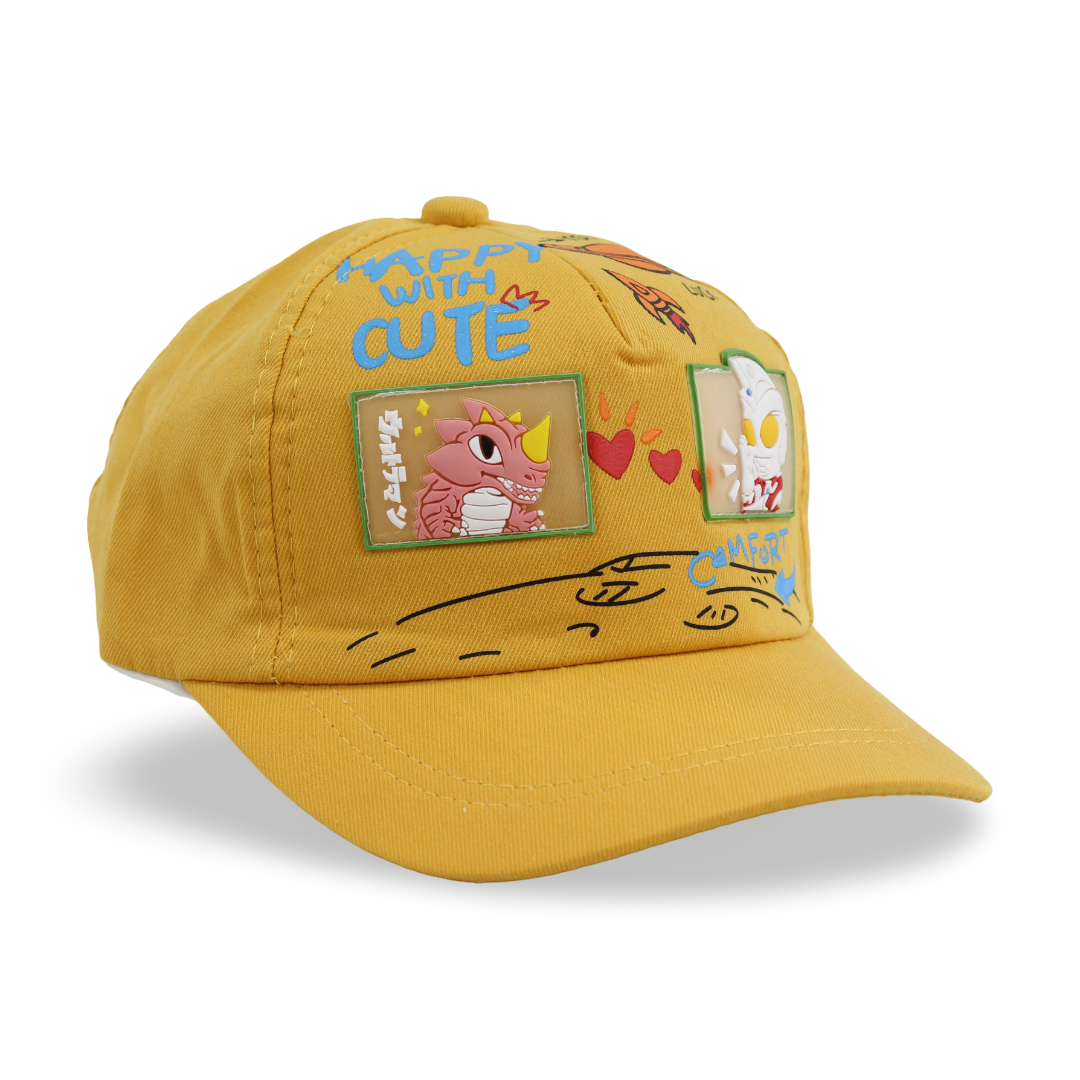 Unisex Cotton Cap – Yellow with "Happy with Cute" Design