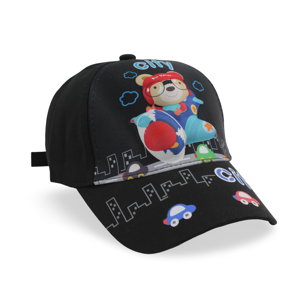 Boys Cotton Cap – Black with "City" Design