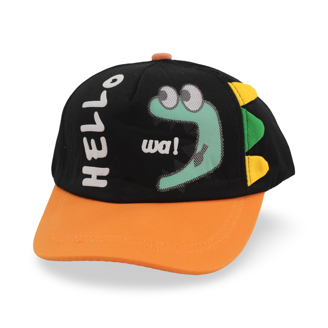 Boys Cotton Cap – Black with ”Hello” Design