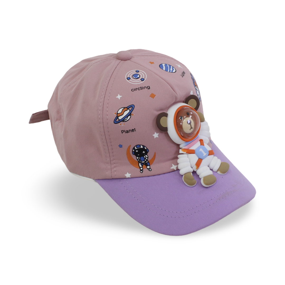 Girls Cotton Cap – Dusty Pink with Space Design - Clothing - Fancy