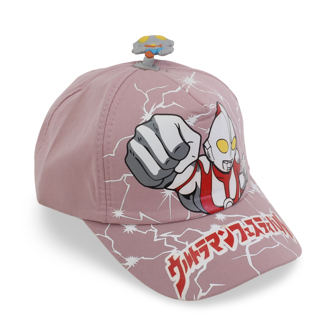 Girls Cotton Cap – Dusty Pink with Ultraman Print - Clothing - Fancy