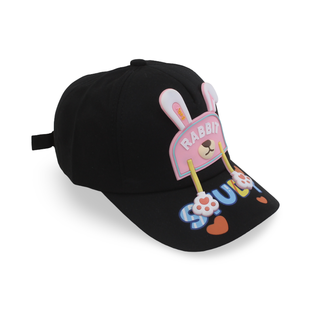 Girls Cotton Cap – Black with Rabbit Study Design