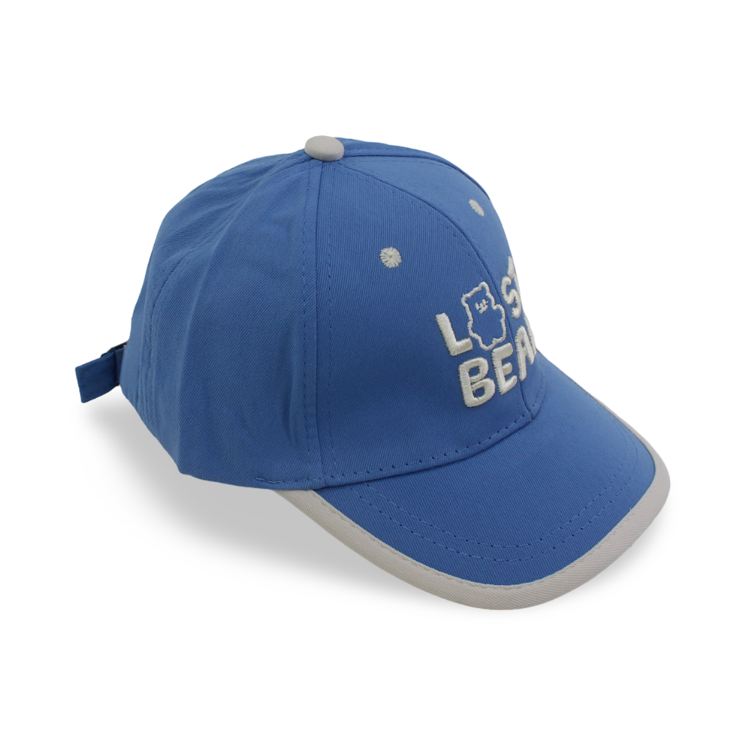 Boys Cotton Cap – Blue with "Lost Bear" Embroidery