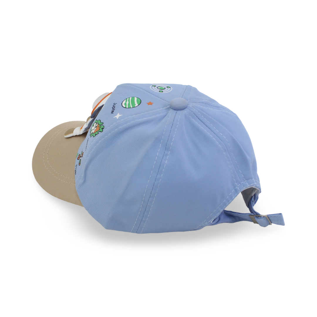 Boys Cotton Cap – Baby Blue with Space Design