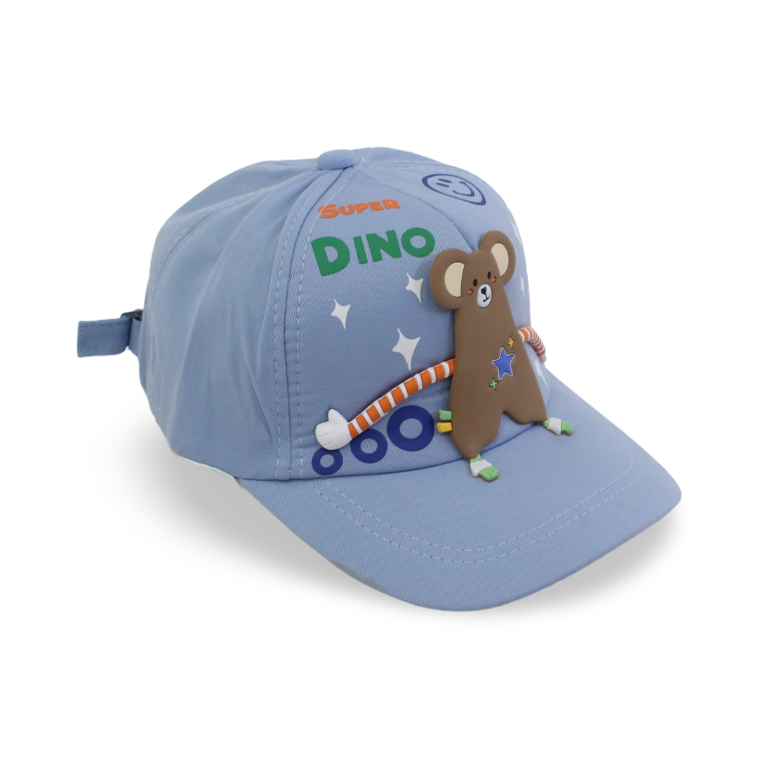 Boys Cotton Cap – Baby Blue with "Super Dino" Design - Clothing - Fancy