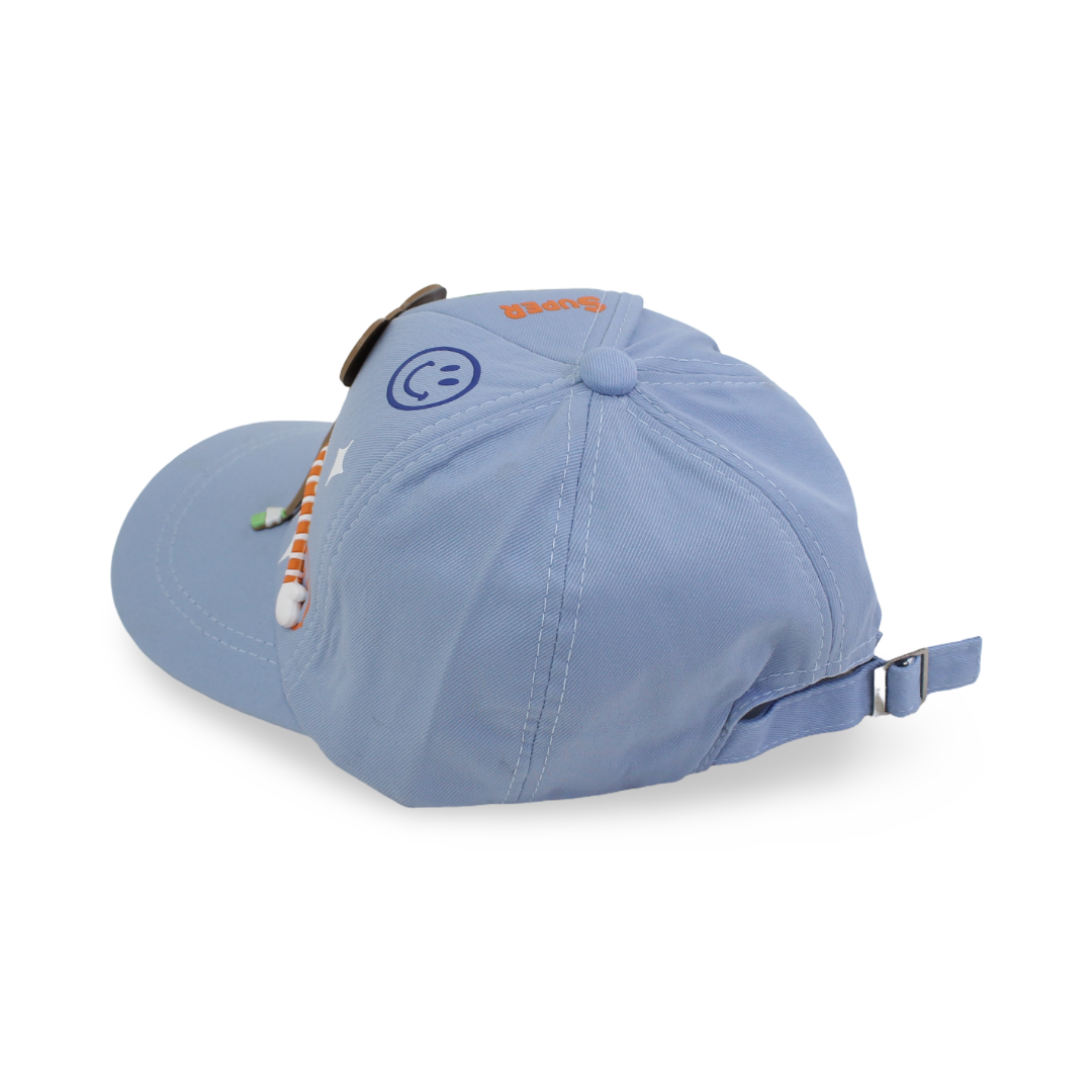 Boys Cotton Cap – Baby Blue with "Super Dino" Design