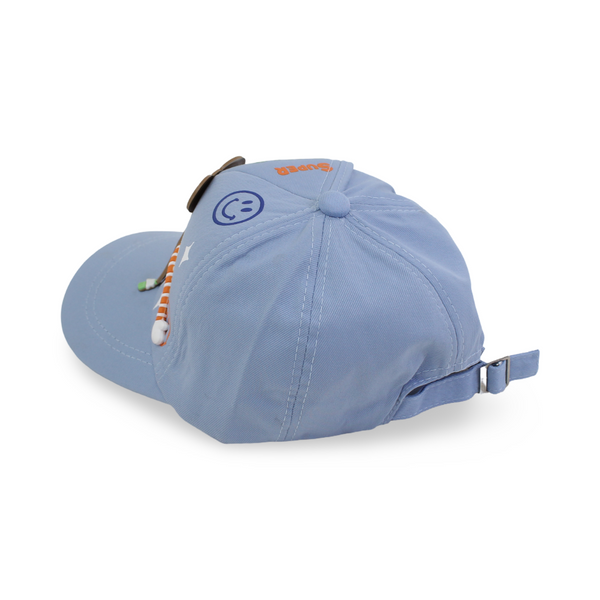 Boys Cotton Cap – Baby Blue with "Super Dino" Design