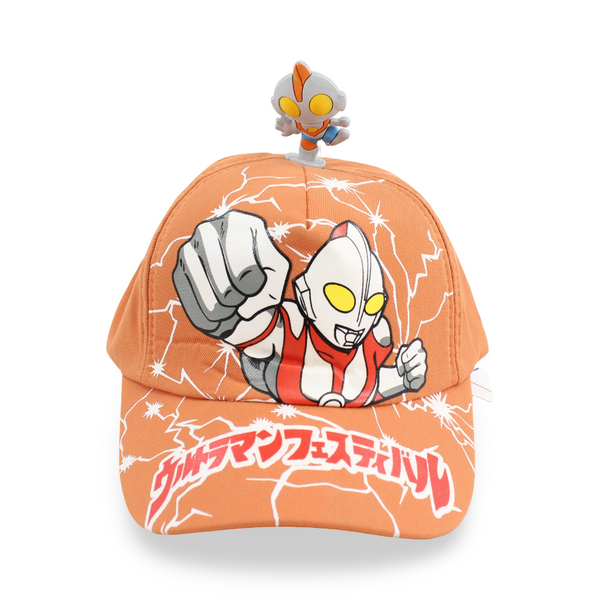 Boys Cotton Cap – Orange with Ultraman Design