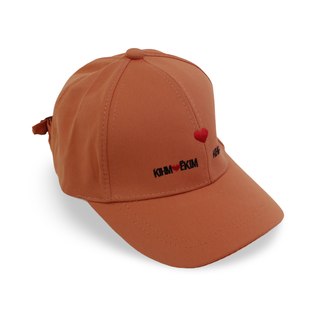 Girls Cotton Cap – Orange with Heart Design - Clothing - Fancy