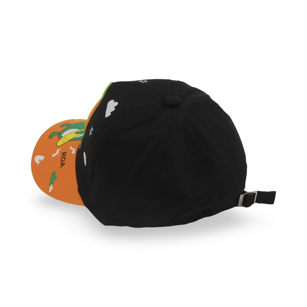 Boys Cotton Cap – Black with "Racer Dino" Design