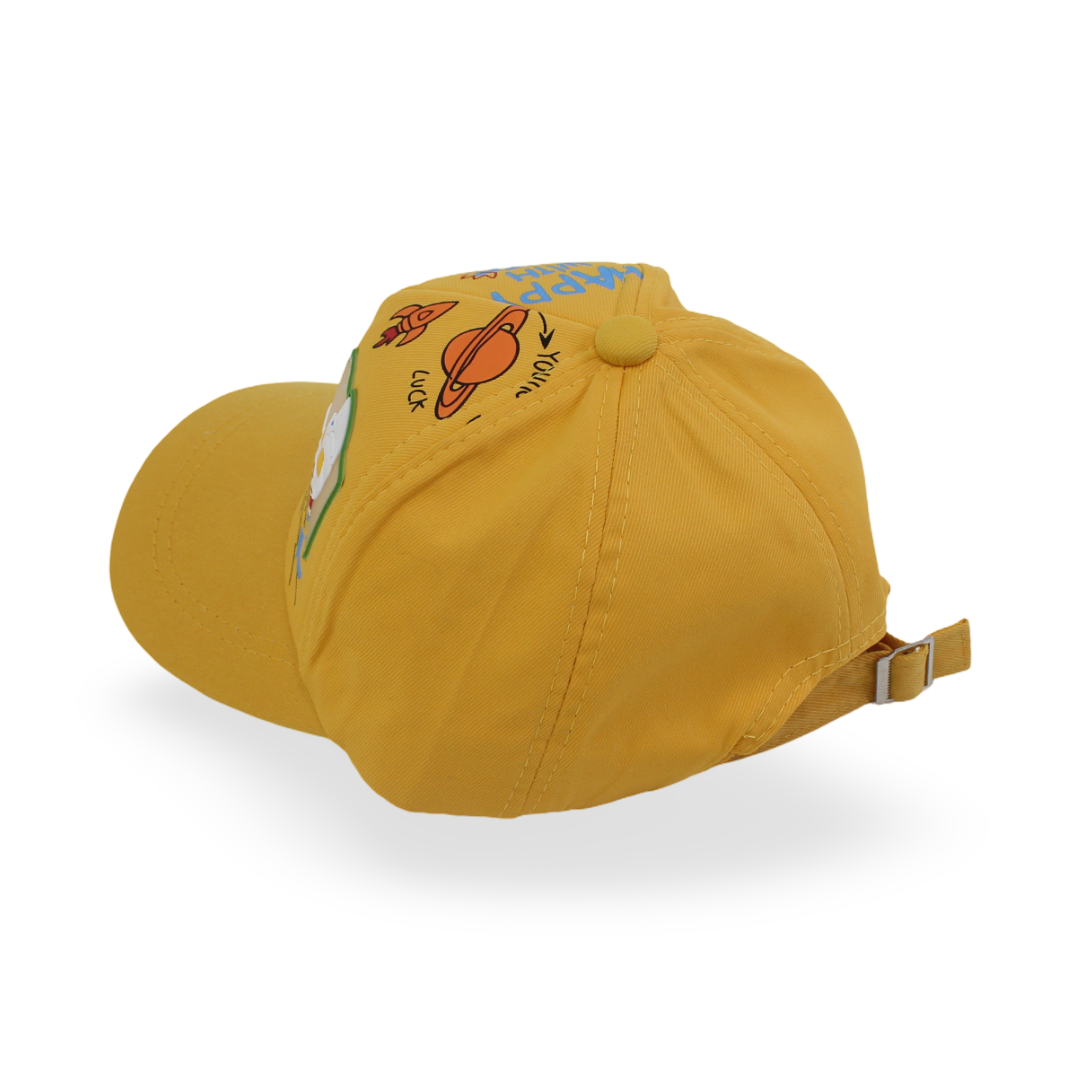 Unisex Cotton Cap – Yellow with "Happy with Cute" Print