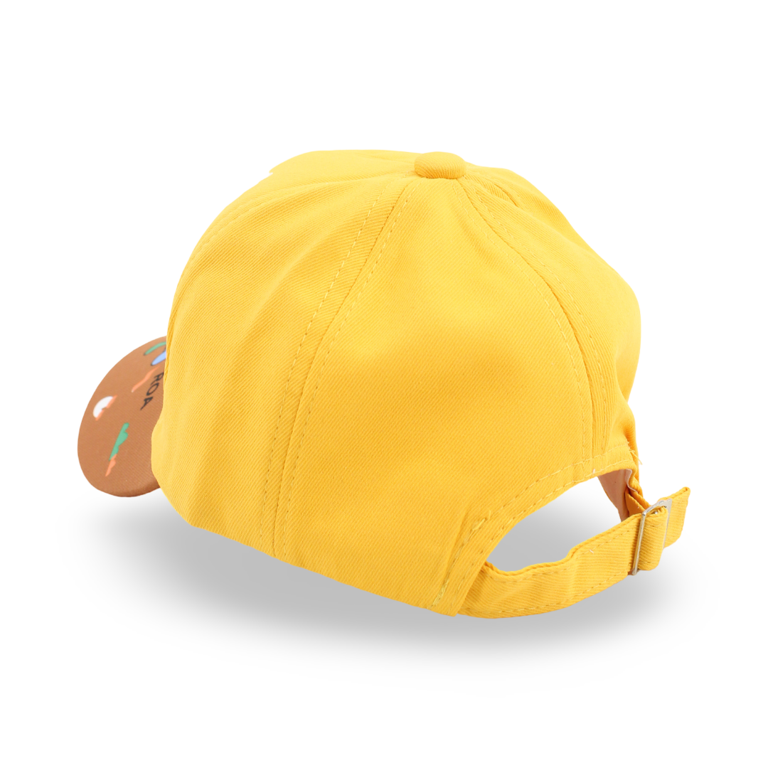 Boys Cotton Cap – Yellow with "Racer Dino" Design