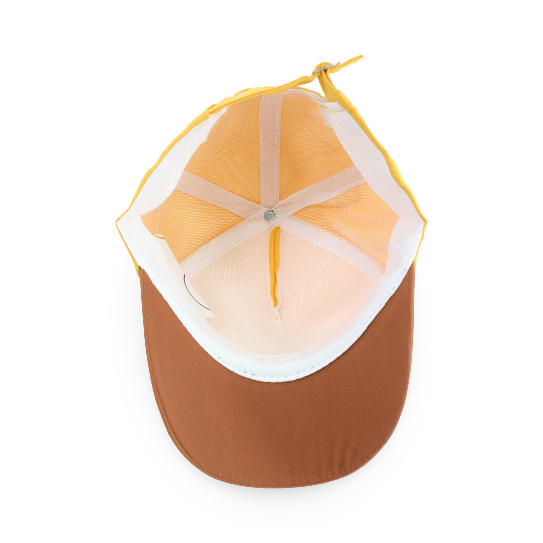 Boys Cotton Cap – Yellow with "Racer Dino" Design