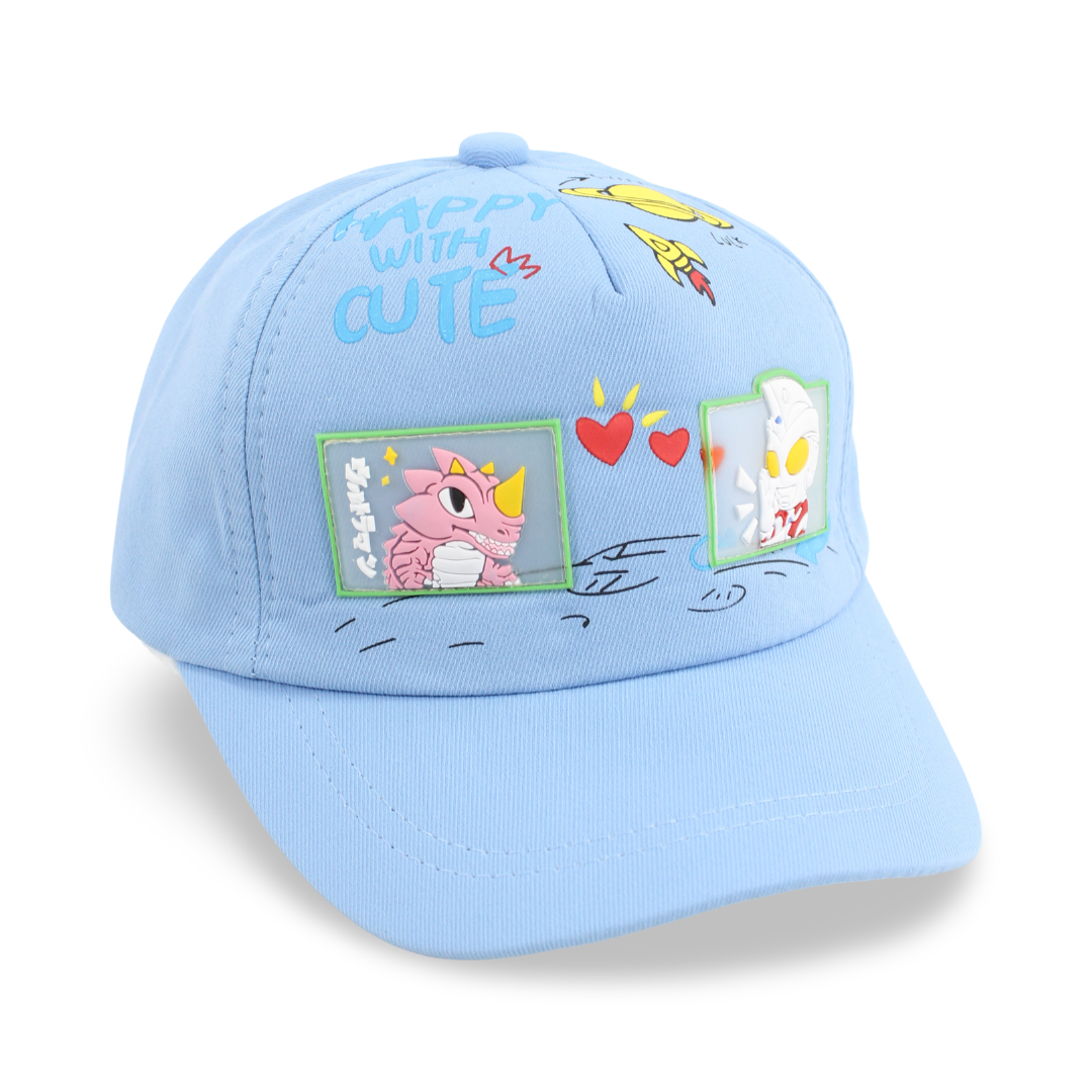Unisex Cotton Cap – Baby Blue with "Happy with Cute" Design