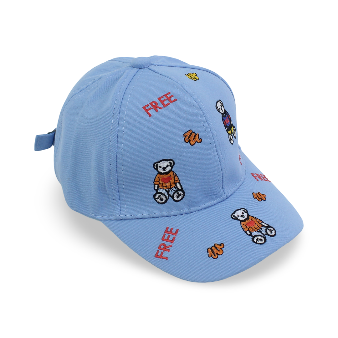 Boys Cotton Cap – Baby Blue with Teddies Embroidery