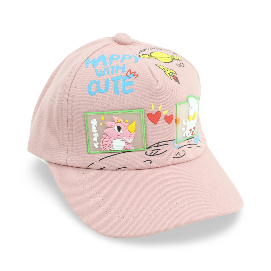Girls Cotton Cap – Dusty Pink with "Happy with Cute" Design
